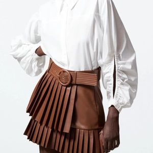 Zara Brown Leather Pleated Skirt